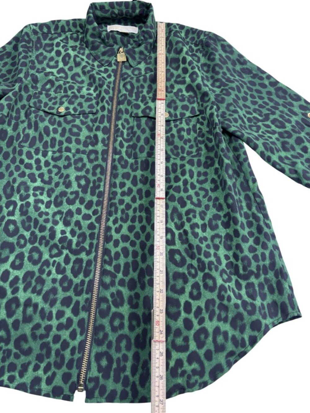 Michael Kors Womens Green & Black Leopard Print Zip-Up Jacket Size M - Picture 5 of 10